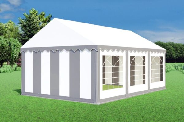 Partytent 6x4 Grijs/wit gestreept vrachtwagenzeil